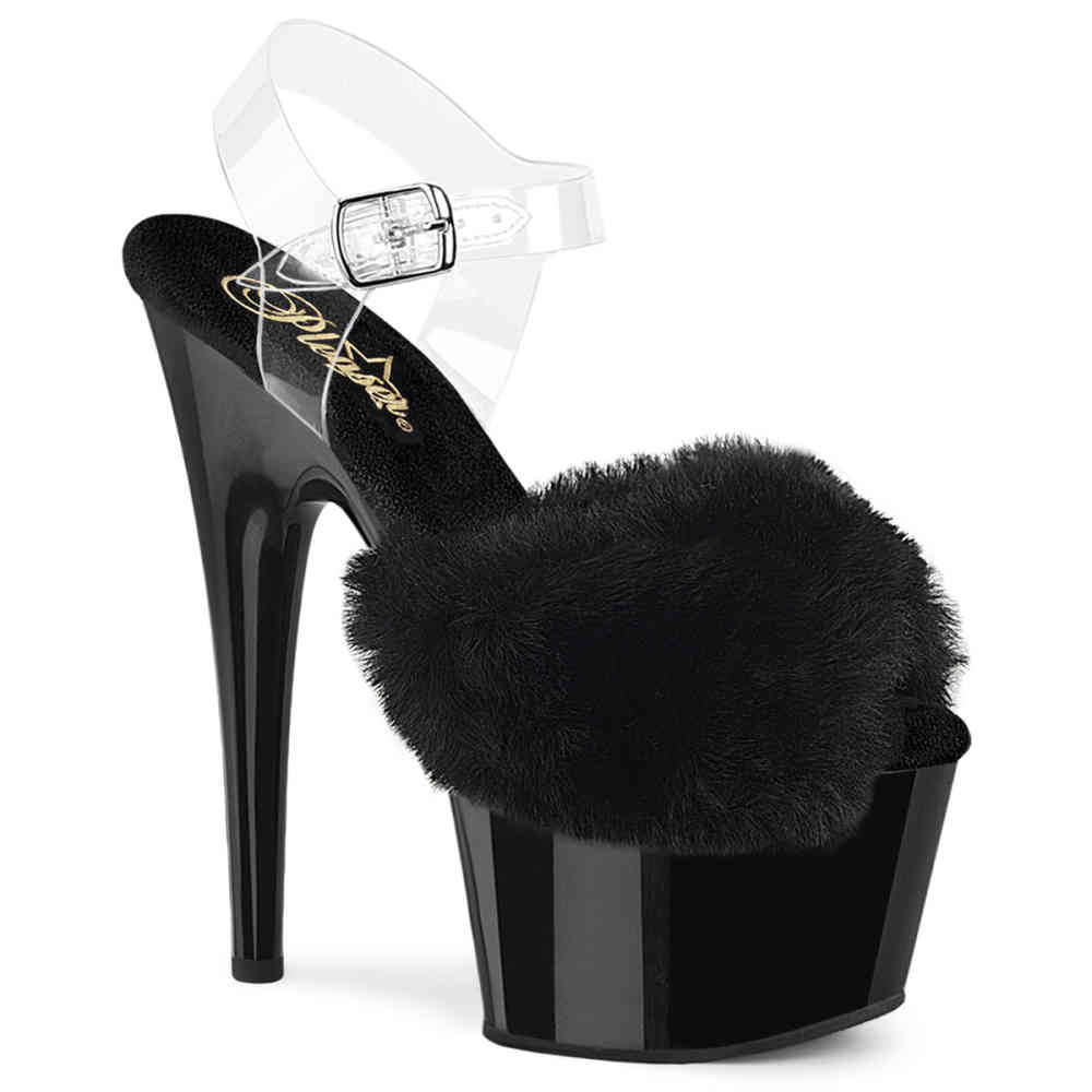 Pleaser - ADORE-708FUR Sandaal met enkelband - Zwart